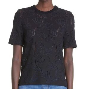 NWT NEW Oscar de la Renta Top Blouse Tulip Embroidered T-Shirt Guipure Lace